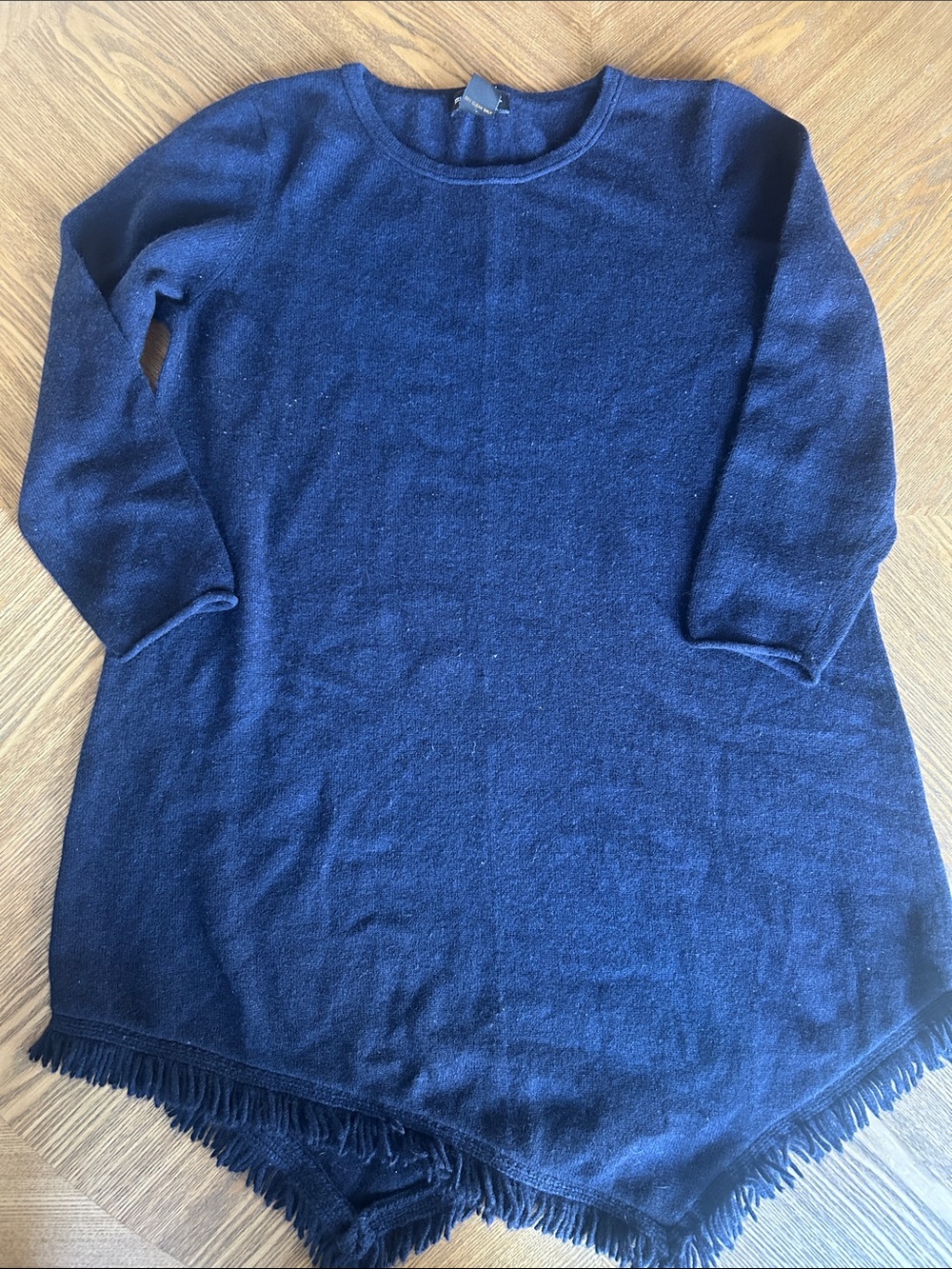PHILOSOPHAY 100 % CASHMERE Women's Navy Fringe-Hem Sweater